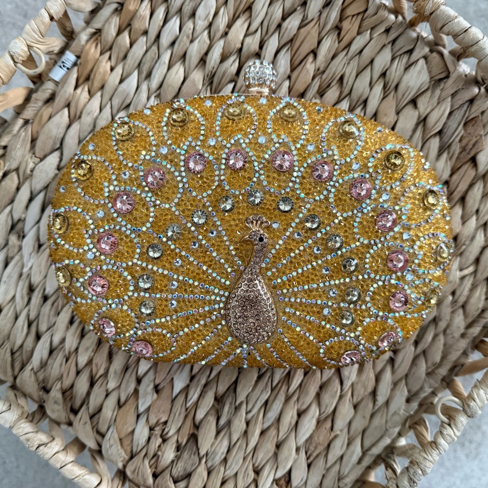 Elegant Gold and Pink Peacock Clutch